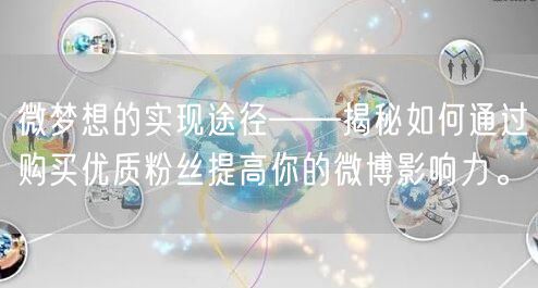 微梦想的实现途径——揭秘如何通过购买优质粉丝提高你的微博影响力。