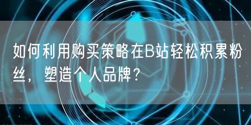 如何利用购买策略在B站轻松积累粉丝，塑造个人品牌？