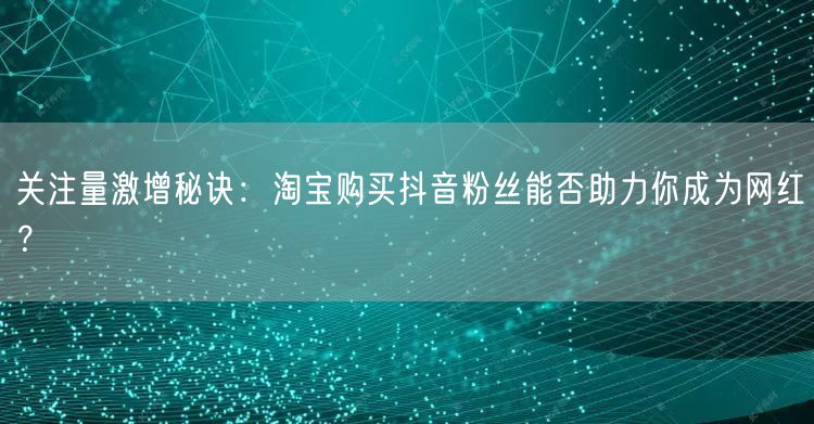 关注量激增秘诀：淘宝购买抖音粉丝能否助力你成为网红？